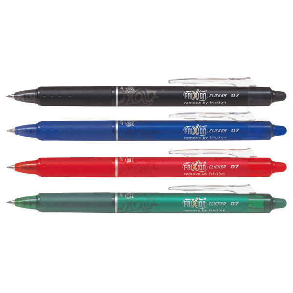 FriXion Clicker 4er-Set – radierbare Tintenroller farbig sortiert (blau, rot, grün, schwarz