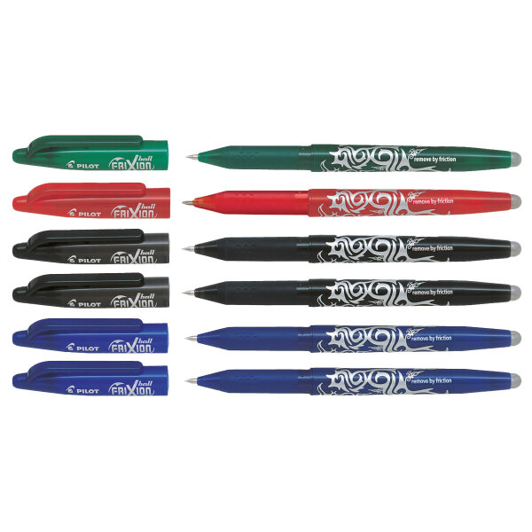 FriXion Ball 6er-Pack – radierbare Tintenroller (2× Blau, 2× Schwarz, 1× Rot, 1× Grün)