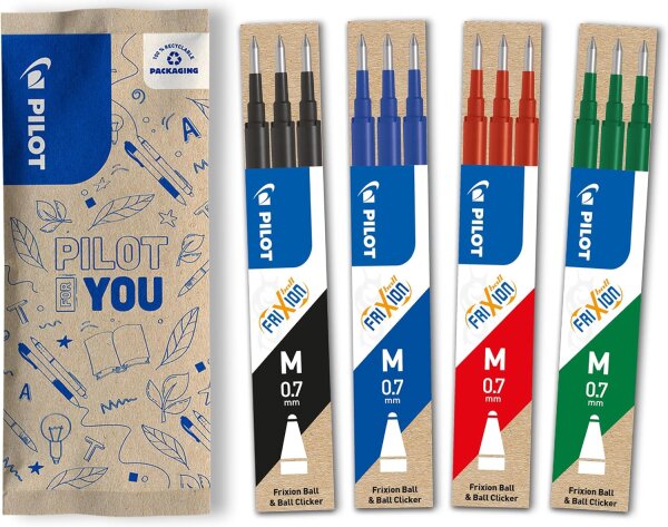 FriXion Ersatzminen 0.7 – 12 Stück (4× 3er-Set) | Nachfüllminen in wählbaren Farben