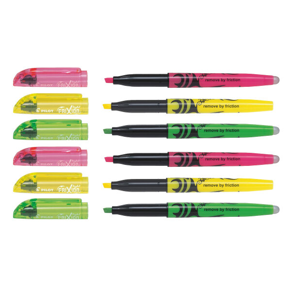 FriXion Light – radierbarer Textmarker 6er-Set (Neongelb, Neonpink, Grün)