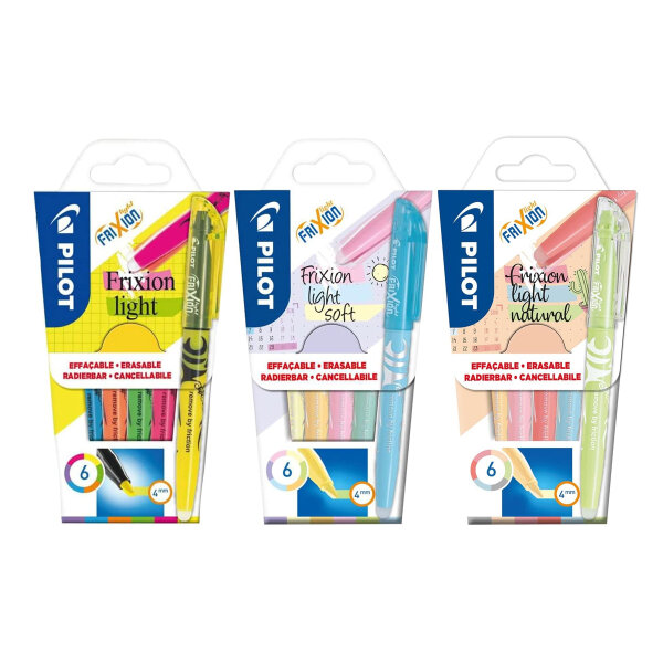 FriXion Light – Komplettset radierbare Textmarker (Pastell + Neon + Natural, 3× 6er-Sets)