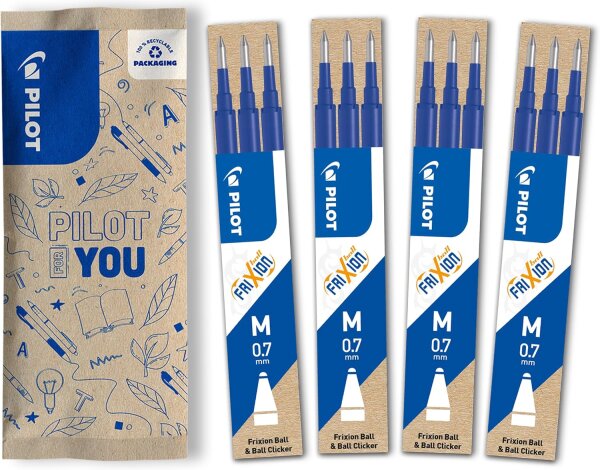 FriXion Ersatzminen 0.7 – 12 Stück (4× 3er-Set) | Nachfüllminen in wählbaren Farben Blau
