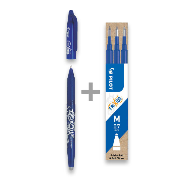 FriXion Ball 0.7 Set - Radierbarer Tintenroller + 3er-Minen-Set blau