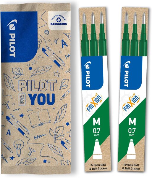 FriXion Ersatzminen 0.7 – 6 Stück | radierbare Nachfüllminen in wählbaren Farben grün