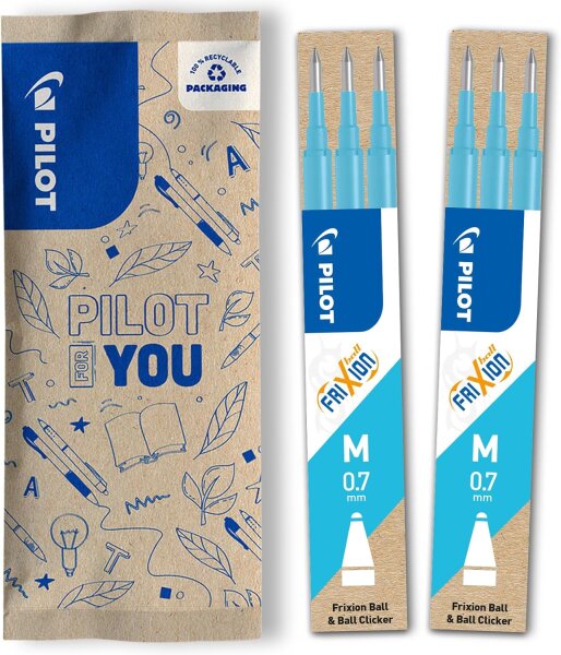 FriXion Ersatzminen 0.7 – 6 Stück | radierbare Nachfüllminen in wählbaren Farben hellblau