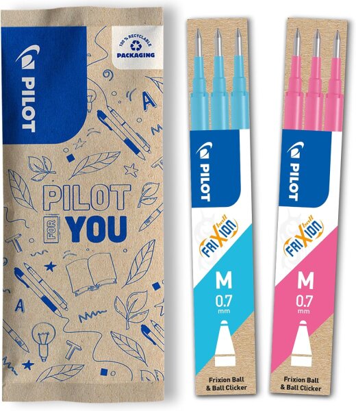 FriXion Ersatzminen 0.7 – 6 Stück | radierbare Nachfüllminen in wählbaren Farben hellblau & pink