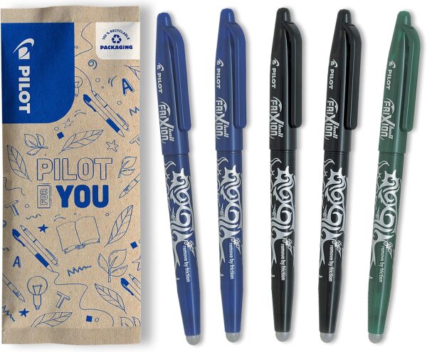 FriXion Ball 0.7 Set – 5 Stück | radierbare Tintenroller 2 blaue, 2 schwarze,1 grüne